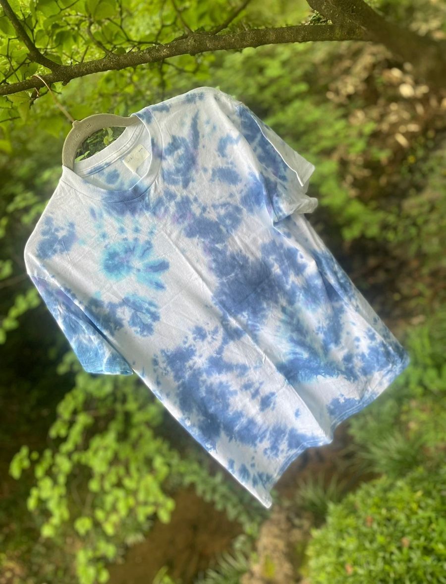 Crumple-dye indigo piece by Shera Simone