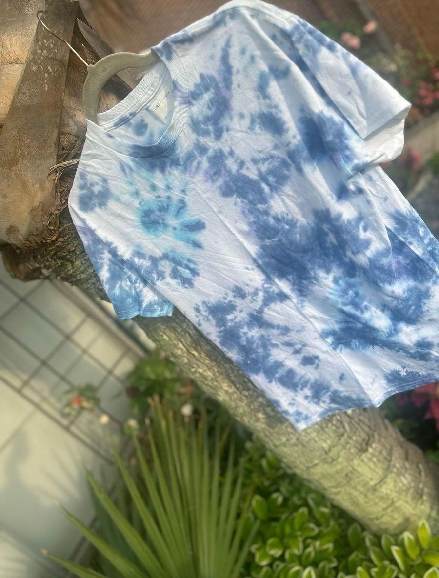 Crumple-dye indigo piece by Shera Simone